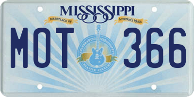 MS license plate MOT366
