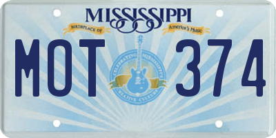 MS license plate MOT374