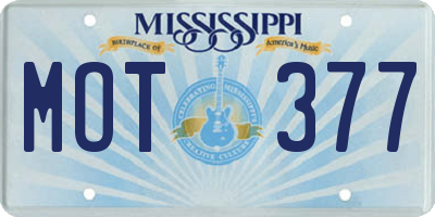 MS license plate MOT377