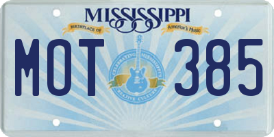 MS license plate MOT385