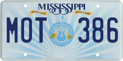 MS license plate MOT386