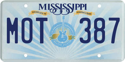 MS license plate MOT387