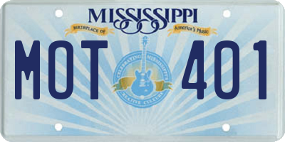 MS license plate MOT401