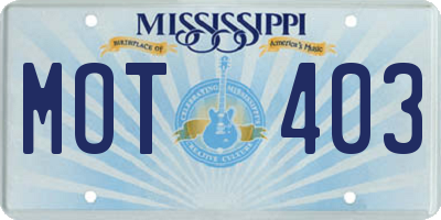 MS license plate MOT403