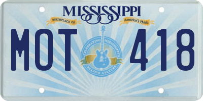 MS license plate MOT418