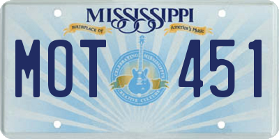MS license plate MOT451
