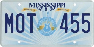 MS license plate MOT455