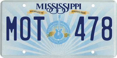 MS license plate MOT478