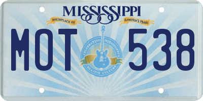 MS license plate MOT538