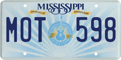 MS license plate MOT598