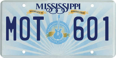 MS license plate MOT601
