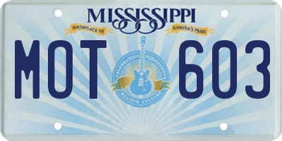 MS license plate MOT603