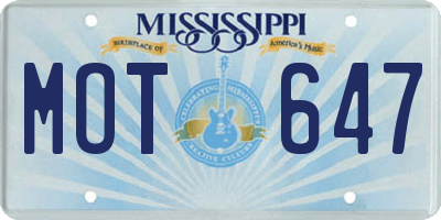 MS license plate MOT647