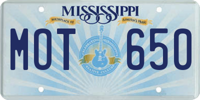 MS license plate MOT650