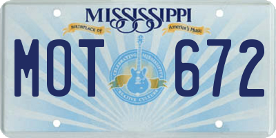 MS license plate MOT672