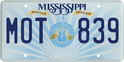MS license plate MOT839