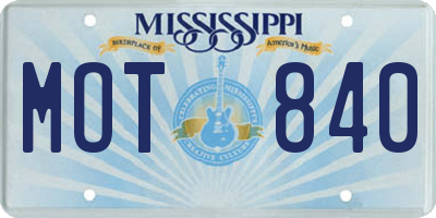 MS license plate MOT840