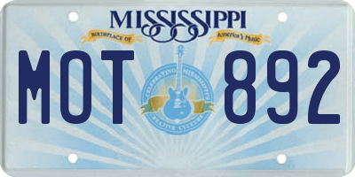 MS license plate MOT892
