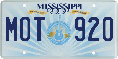 MS license plate MOT920