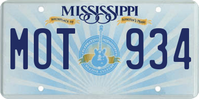 MS license plate MOT934