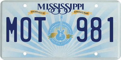 MS license plate MOT981