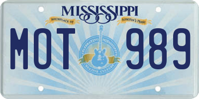 MS license plate MOT989