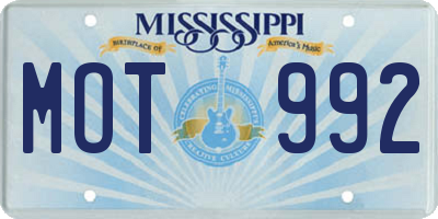 MS license plate MOT992