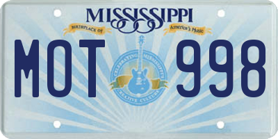 MS license plate MOT998