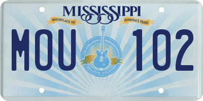 MS license plate MOU102