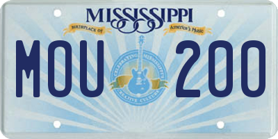 MS license plate MOU200
