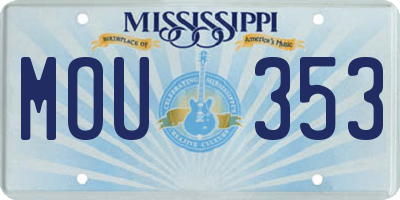 MS license plate MOU353