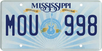MS license plate MOU998