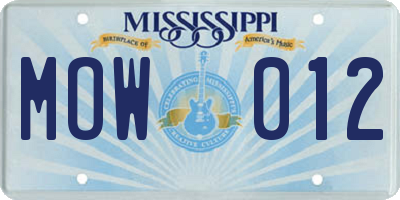 MS license plate MOW012