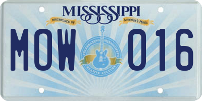MS license plate MOW016