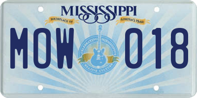 MS license plate MOW018