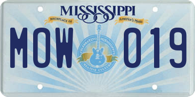 MS license plate MOW019