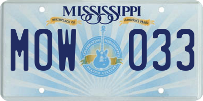 MS license plate MOW033