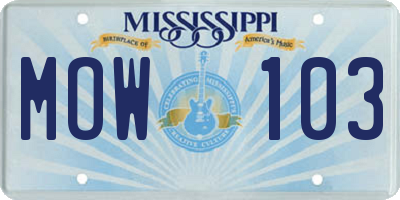MS license plate MOW103