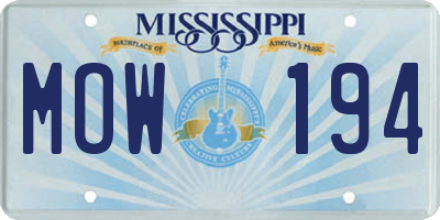 MS license plate MOW194