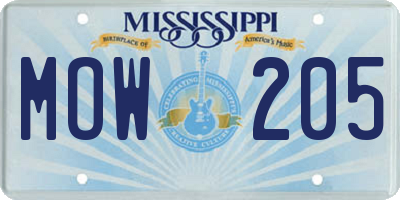MS license plate MOW205