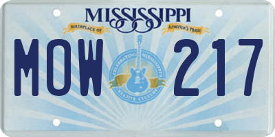 MS license plate MOW217