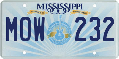 MS license plate MOW232