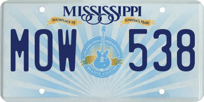 MS license plate MOW538