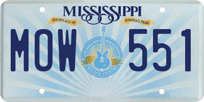 MS license plate MOW551