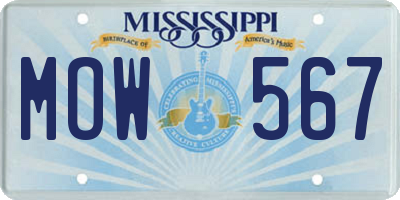 MS license plate MOW567
