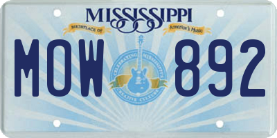 MS license plate MOW892