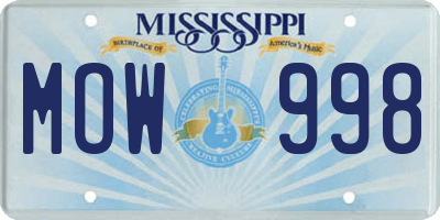 MS license plate MOW998
