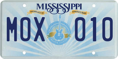 MS license plate MOX010