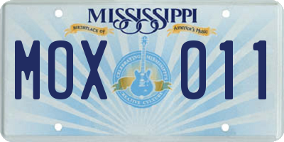 MS license plate MOX011