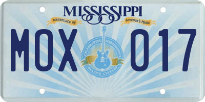 MS license plate MOX017